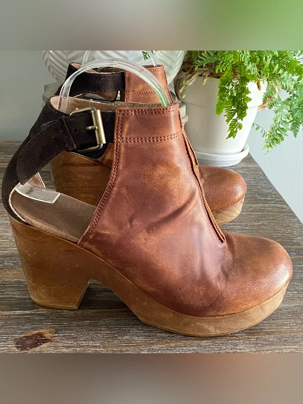 Free People Amber Orchard Clogs Leather Platform Ankle Boots Womens 38 Tan Brown